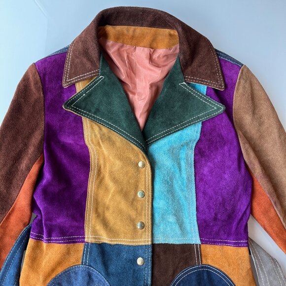 $800 Firm! VINTAGE 70s Patchwork Suede Jacket Boho Funky - Picture 8 of 16